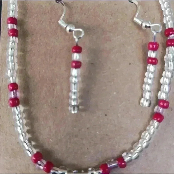Handmade Beaded Necklace and Earrings Set - Picture 1 of 3